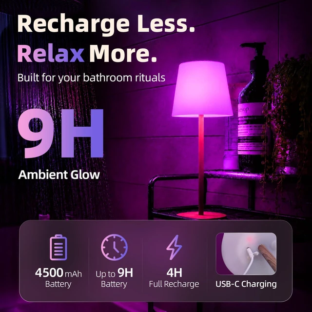 Alt view image 5 of 7 - Spa-Like RGB Shower Lamp Waterproof Bathroom Lamp with Remote, Rechargeable Cordless Mood Light, 3 Color Temps & 80 RGB Colors for Relaxing Bathroom & Bathtub Experience (1 Pack)