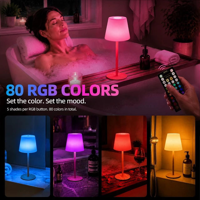 Alt view image 4 of 7 - Spa-Like RGB Shower Lamp Waterproof Bathroom Lamp with Remote, Rechargeable Cordless Mood Light, 3 Color Temps & 80 RGB Colors for Relaxing Bathroom & Bathtub Experience (1 Pack)