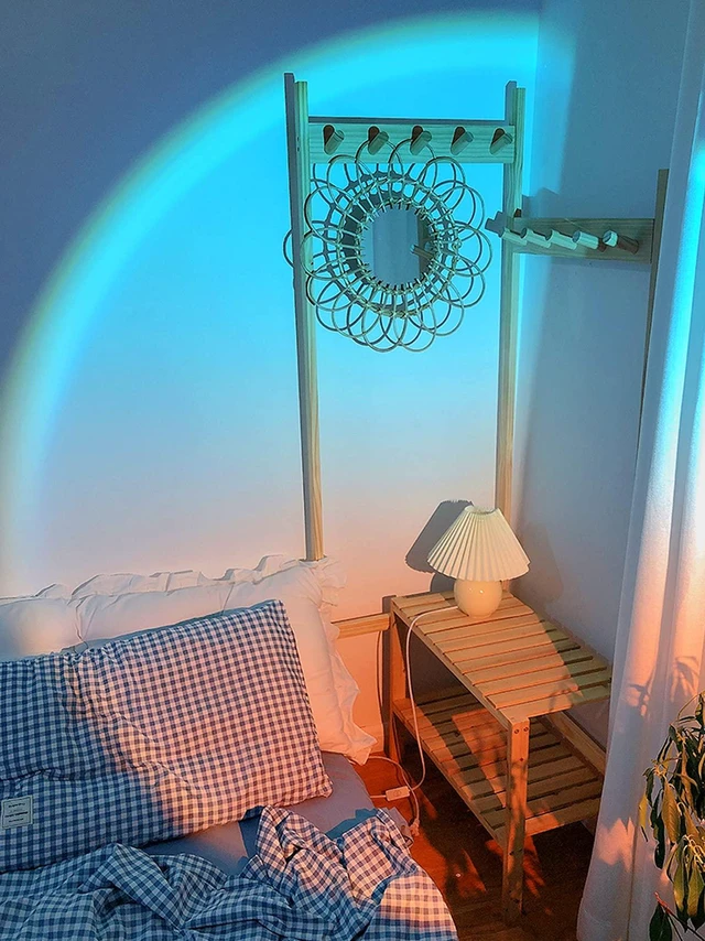 Alt view image 2 of 7 - Sunset Lamp Projection Rotation Rainbow Projection Lamp Led Romantic Visual Led Light Network Red Light with USB Modern Floor Stand Night Light Living Room Bedroom Décor (Sky Blue)