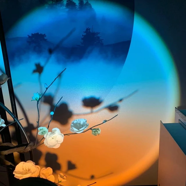 Alt view image 4 of 7 - Sunset Lamp Projection Rotation Rainbow Projection Lamp Led Romantic Visual Led Light Network Red Light with USB Modern Floor Stand Night Light Living Room Bedroom Décor (Sky Blue)