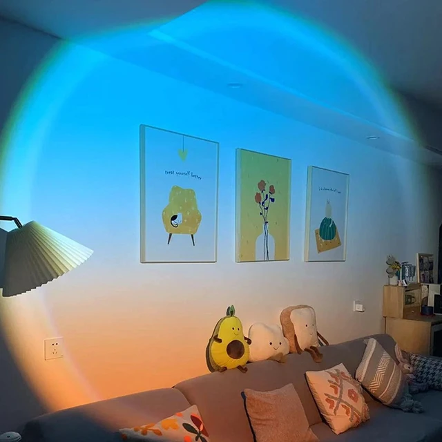 Alt view image 6 of 7 - Sunset Lamp Projection Rotation Rainbow Projection Lamp Led Romantic Visual Led Light Network Red Light with USB Modern Floor Stand Night Light Living Room Bedroom Décor (Sky Blue)