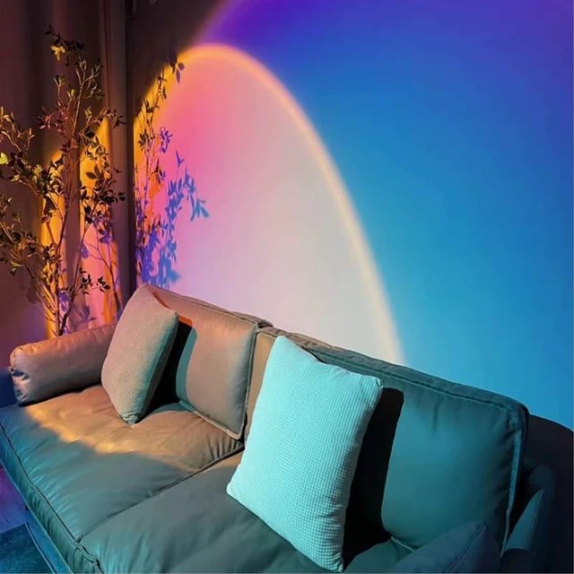 Alt view image 3 of 6 - Sunset Lamp Projection Rotation Rainbow Projection Lamp Led Romantic Visual Led Light Network Red Light with USB Modern Floor Stand Night Light Living Room Bedroom Decor (Rainbow Purple)