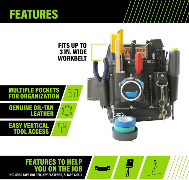 Alt view image 2 of 6 - Tool Pouch, Electrician Tool Pouch, Premium, Professional Multi-Pocket Organizer