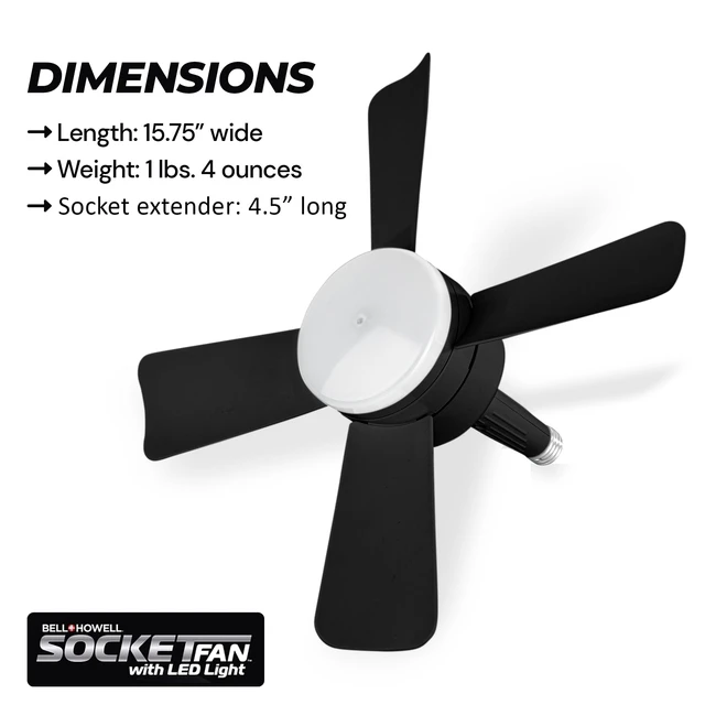 Alt view image 5 of 7 - Socket Breeze Deluxe, Small Ceiling Fan with LED Light and Remote, Adjustable Speeds and Brightness, Light Socket Fan for Bedroom, Kitchen, Living Room, 1000 Lumens