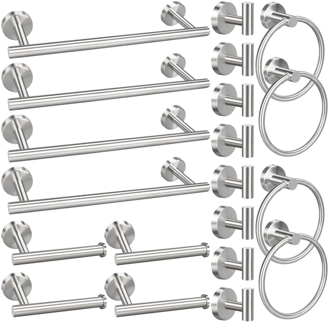 Main image of 20pcs Brushed Nickel Bathroom Hardware Set Including 16" Hand Towel Bars, Toilet Paper Holders, Towel Rings, Robe Towel Hooks