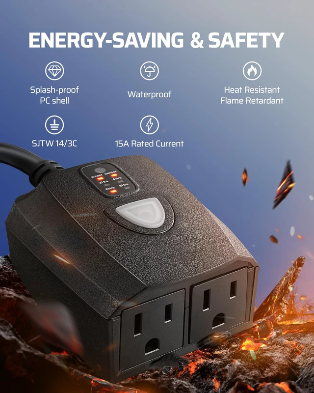 Alt view image 7 of 7 - Outdoor Light Timer, Outdoor Timer Outlet,100FT Remote Control 11 Modes, 125V, 60Hz, 15A, Waterproof Outdoor Timer Outlet for String LightsPump, Sprinkler, Fountain, Black
