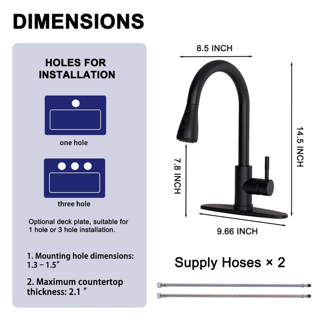 Alt view image 4 of 7 - Kitchen Faucet with Pull Down Sprayer, Matte Black SUS 304 Stainless Steel, Lead-Free, Leak Resistant, 3-Mode Spray, Easy Install, 1 or 3 Hole for Farmhouse Laundry RV Wet Bar