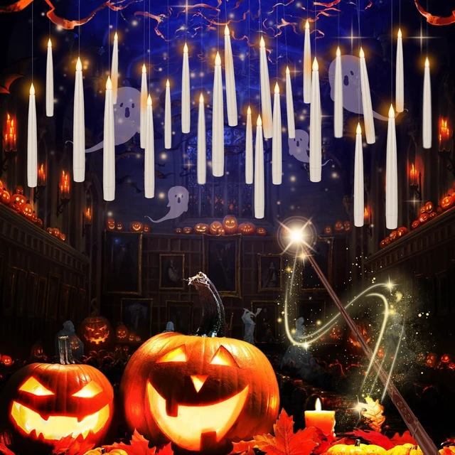 Alt view image 2 of 7 - 24 Pack Halloween LED Magic Hanging Floating Candles, Taper Flickering Flameless with 2 Magic Wands - Candle Set for Halloween, Christmas, Weddings, Birthdays & Fantasy Ambiance