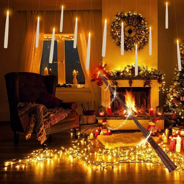 Alt view image 3 of 7 - 24 Pack Halloween LED Magic Hanging Floating Candles, Taper Flickering Flameless with 2 Magic Wands - Candle Set for Halloween, Christmas, Weddings, Birthdays & Fantasy Ambiance