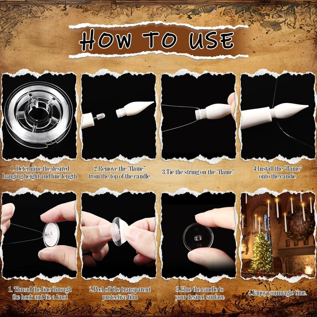 Alt view image 7 of 7 - 24 Pack Halloween LED Magic Hanging Floating Candles, Taper Flickering Flameless with 2 Magic Wands - Candle Set for Halloween, Christmas, Weddings, Birthdays & Fantasy Ambiance