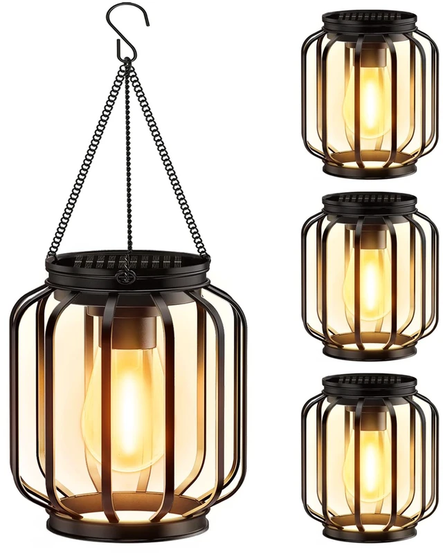 Main image of Solar Hanging Lanterns Outdoor Waterproof: 4 Pack Metal Solar-Powered Lights with Hook, Bright Warm Lantern Decor for Outside, Classic Outdoor Lighting for Yard Garden Patio Porch Balcony Decorations