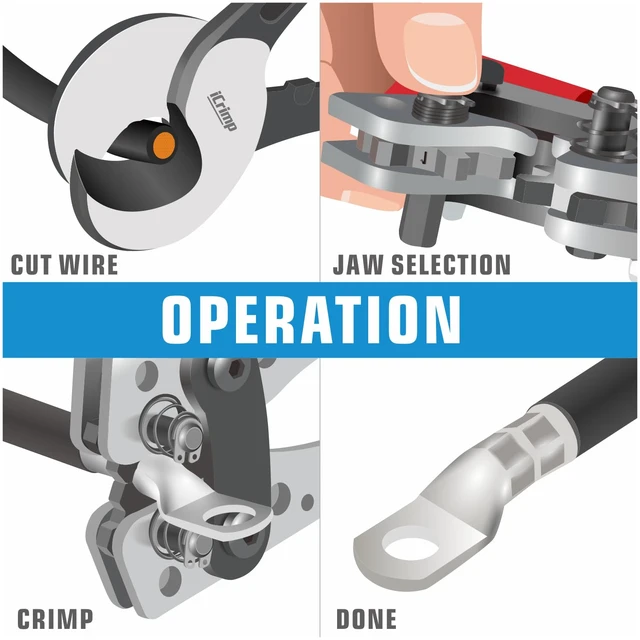 Alt view image 3 of 7 - iCrimp Battery Terminal Crimper for Heavy Duty Copper Wire Lugs,Battery Cable Ends from AWG 8-1/0, Ground Lug Cimper Tool