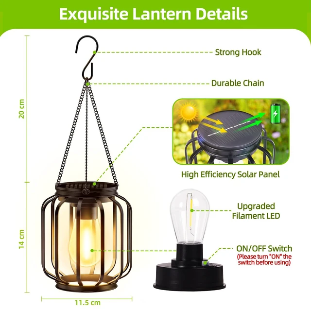 Alt view image 2 of 7 - Solar Hanging Lanterns Outdoor Waterproof: 4 Pack Metal Solar-Powered Lights with Hook, Bright Warm Lantern Decor for Outside, Classic Outdoor Lighting for Yard Garden Patio Porch Balcony Decorations