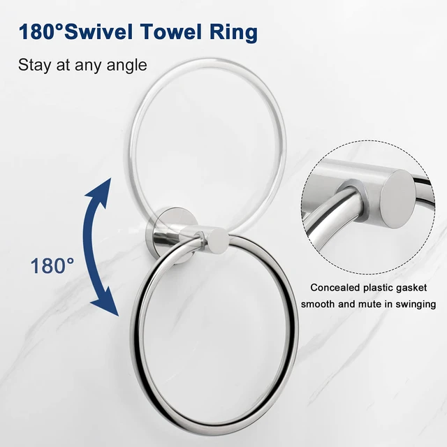Alt view image 6 of 7 - Bath Towel Ring, Bathroom Hardware Accessories-Thicken Stainless Steel Hand Towel Holder for Bathroom, Modern Round Towel Hanger Wall Mounted (Chrome, 2 Pack)