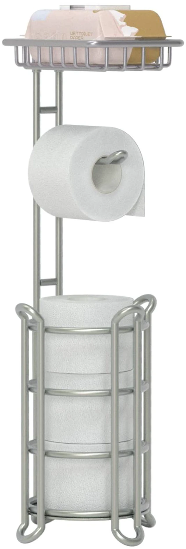 Main image of Toilet Paper Holder Stand Bathroom Tissue Dispenser Holders Rack Free Standing with Extra Shelf Storage Mega Rolls/Phone/Wipe - Silver