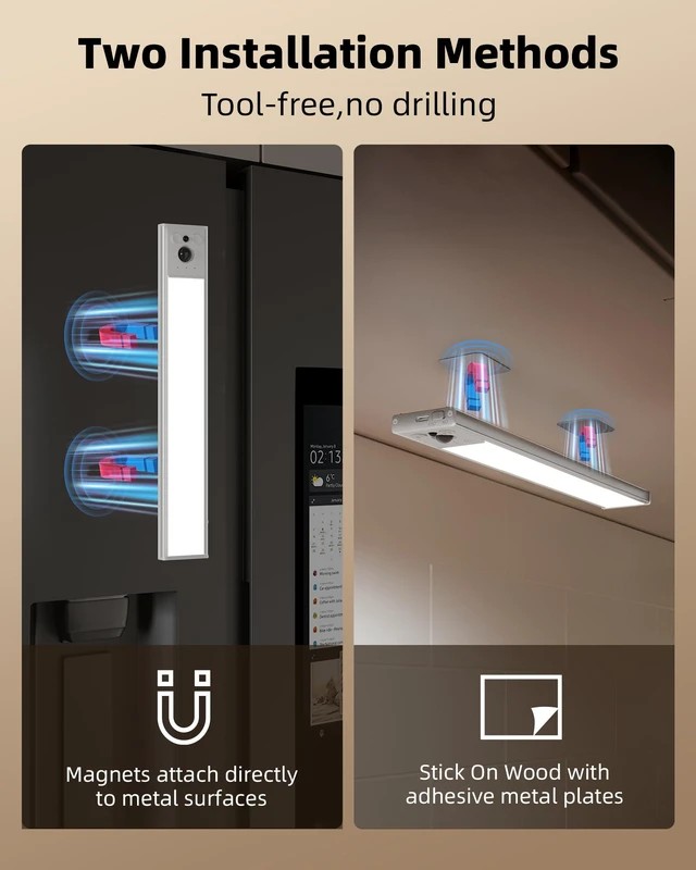 Alt view image 6 of 7 - 3-Pack 12inch Under Cabinet Lighting with Remote, 3300mAh Rechargeable Motion Sensor Lights, Magnetic Dimmable Closet Light, 3 Color Temps Wireless Lights for Kitchen, Pantry, Stair