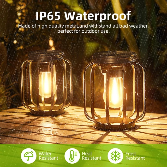 Alt view image 4 of 7 - Solar Hanging Lanterns Outdoor Waterproof: 4 Pack Metal Solar-Powered Lights with Hook, Bright Warm Lantern Decor for Outside, Classic Outdoor Lighting for Yard Garden Patio Porch Balcony Decorations