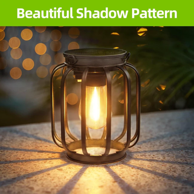Alt view image 5 of 7 - Solar Hanging Lanterns Outdoor Waterproof: 4 Pack Metal Solar-Powered Lights with Hook, Bright Warm Lantern Decor for Outside, Classic Outdoor Lighting for Yard Garden Patio Porch Balcony Decorations