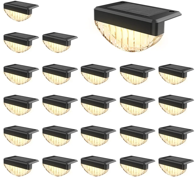Main image of 24 Pack Solar Deck Lights Outdoor, Warm White LED Solar Step Lights for Outside, Waterproof Fence Light for Patio, Deck, Stairs, Yard, Pool and Porch (Black)