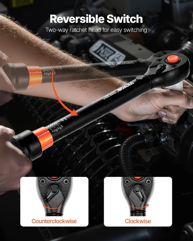 Alt view image 6 of 7 - 26Pcs Torque Wrench Set, 3/8 Inch Drive, 3.7-44.3FT.LB(5-60Nm), 72-Tooth Click Torque Wrench with Hex/Torx/Spark Plug Sockets, Extension Bars, 1/4 Adapter, for Bicycle Motorcycle Maintenance