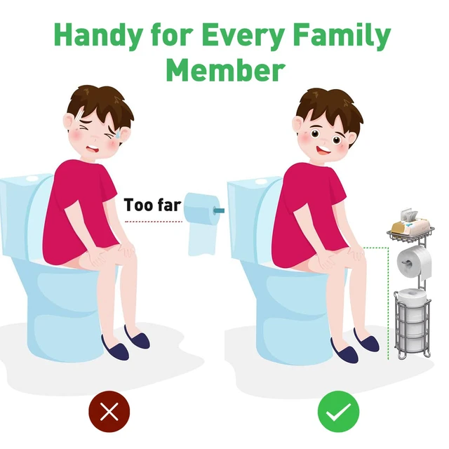 Alt view image 3 of 7 - Toilet Paper Holder Stand Bathroom Tissue Dispenser Holders Rack Free Standing with Extra Shelf Storage Mega Rolls/Phone/Wipe - Silver