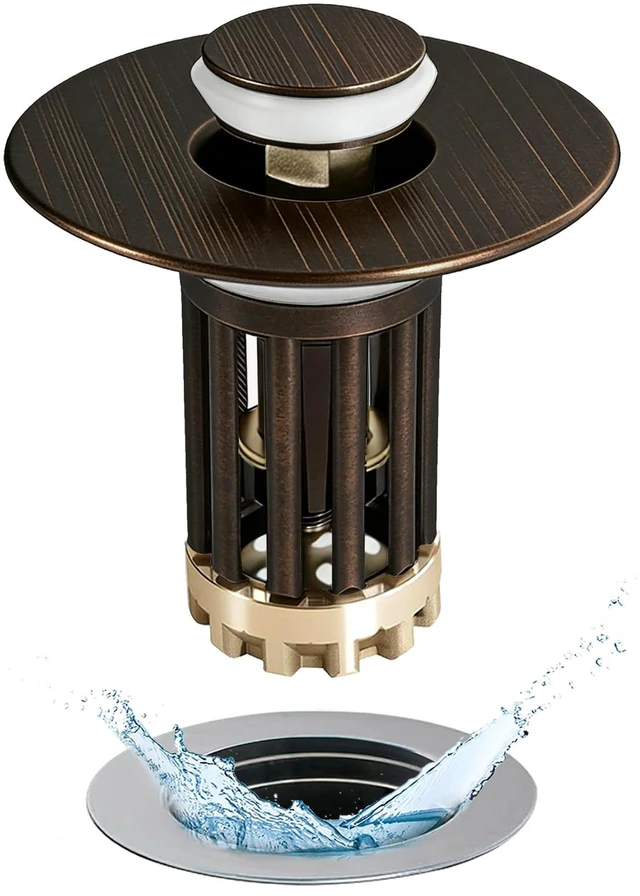 Main image of 3 in 1 Pop Up Bathroom Sink Stopper, Bathroom Sink Drain Strainer with Removable Basket Hair Catcher, Universal Sink Plug Cover for 1.06 in to 1.6 in Drain, Oil Rubbed Bronze