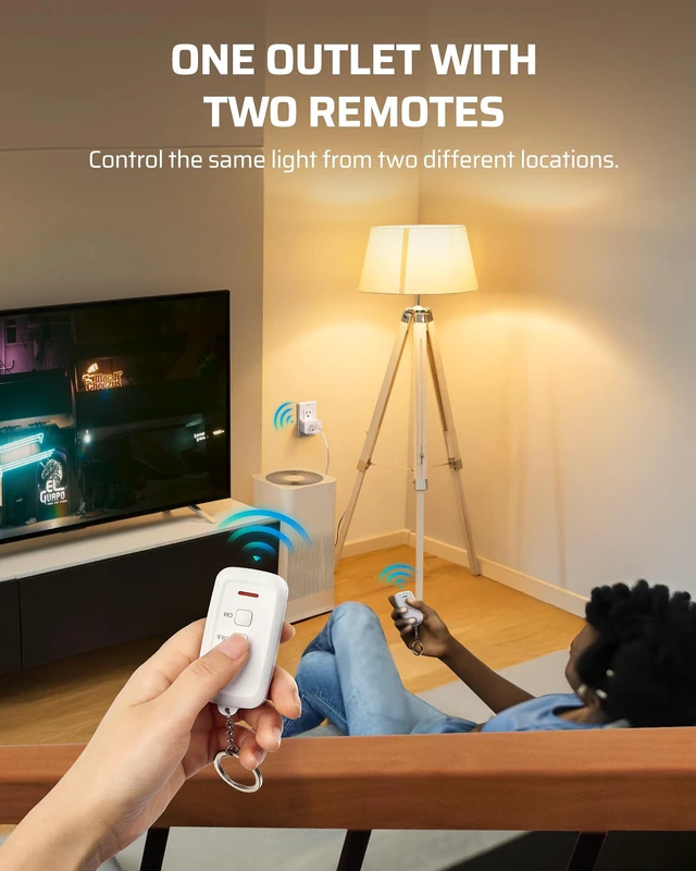 Alt view image 4 of 7 - Remote Control Outlet, 100FT Range, 15A/1875W 2 Remotes, Remote Outlet Switch for Indoor Lights/Fans, Floor Lamps, Bedside Lamps