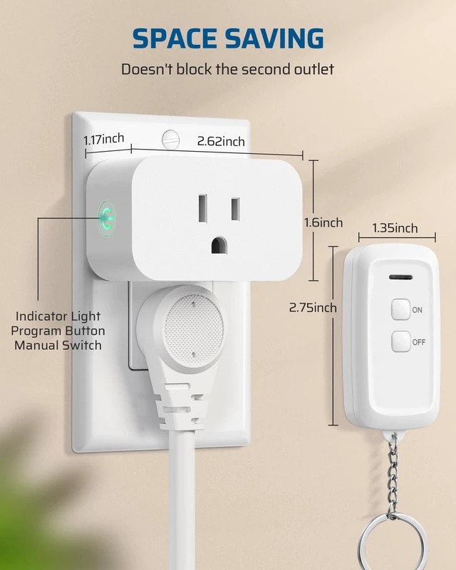 Alt view image 6 of 7 - Remote Control Outlet, 100FT Range, 15A/1875W 2 Remotes, Remote Outlet Switch for Indoor Lights/Fans, Floor Lamps, Bedside Lamps