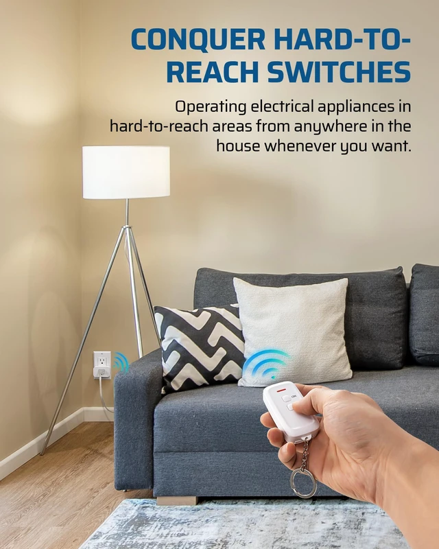 Alt view image 5 of 7 - Remote Control Outlet, 100FT Range, 15A/1875W 2 Remotes, Remote Outlet Switch for Indoor Lights/Fans, Floor Lamps, Bedside Lamps