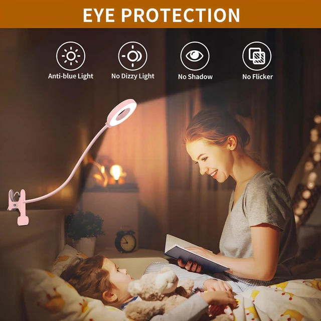 Alt view image 4 of 7 - LED Desk Lamp with Clamp, Reading Light with 3 Color Modes & 10 Brightness Levels, Flexible Arm Book Light for Kids Reading in Bed at Night, Clip on Table, Computer, Zoom Meetings - 27.6'' Pink