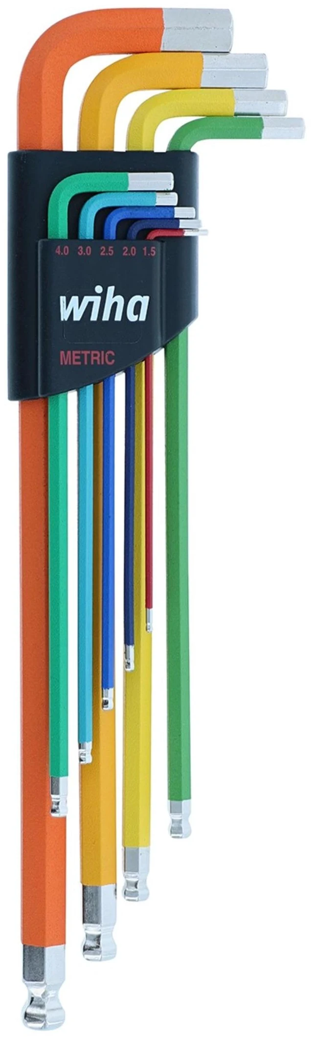Main image of 66980 Ball End Hex L-Key Set, 9 Piece, Metric Color Coded, Textured Grip, Includes Holder