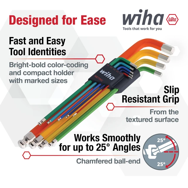 Alt view image 3 of 7 - 66980 Ball End Hex L-Key Set, 9 Piece, Metric Color Coded, Textured Grip, Includes Holder