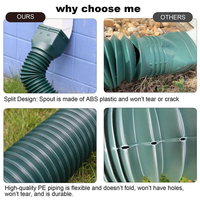 Alt view image 2 of 6 - 16.5ft Long Gutter Downspout Extensions Flexible, 4" Diameter Drain Downspout Extender, Down Spout Drain Extender for Rainwater Drainage, Extendable from 3.4ft to 16.5ft(1Pack Green)