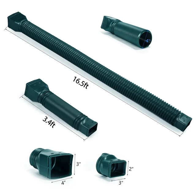 Alt view image 6 of 6 - 16.5ft Long Gutter Downspout Extensions Flexible, 4" Diameter Drain Downspout Extender, Down Spout Drain Extender for Rainwater Drainage, Extendable from 3.4ft to 16.5ft(1Pack Green)