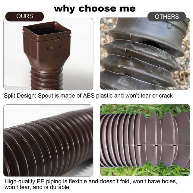 Alt view image 2 of 6 - 16.5ft Long Gutter Downspout Extensions Flexible, 4" Diameter Drain Downspout Extender, Down Spout Drain Extender for Rainwater Drainage, Extendable from 3.4ft to 16.5ft(1Pack Brown)
