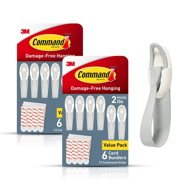 Main image of Plastic Cord Bundlers, Damage-Free Cable Organizer, No Tools Required, 12 Gray and 24 Adhesive Strips