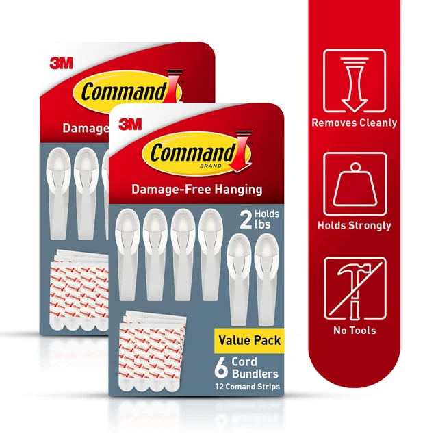 Alt view image 3 of 7 - Plastic Cord Bundlers, Damage-Free Cable Organizer, No Tools Required, 12 Gray and 24 Adhesive Strips