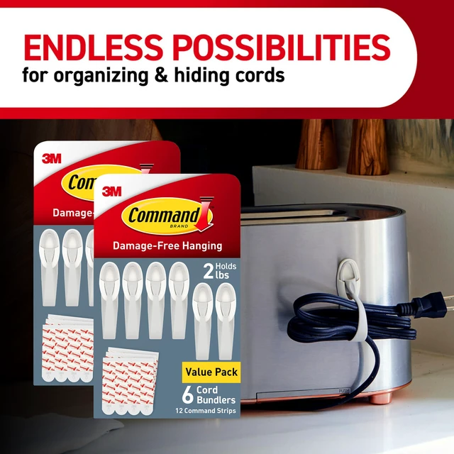 Alt view image 5 of 7 - Plastic Cord Bundlers, Damage-Free Cable Organizer, No Tools Required, 12 Gray and 24 Adhesive Strips