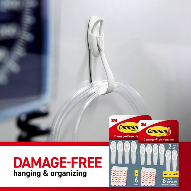 Alt view image 7 of 7 - Plastic Cord Bundlers, Damage-Free Cable Organizer, No Tools Required, 12 Gray and 24 Adhesive Strips