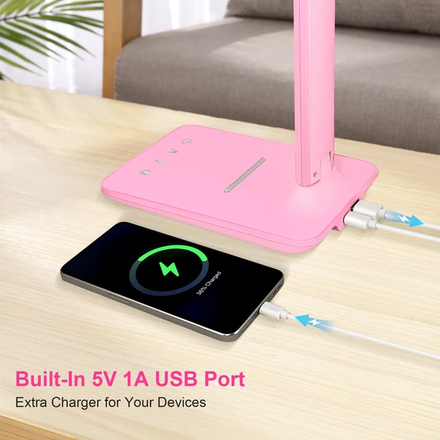 Alt view image 3 of 7 - LED Desk Lamp Dimmable Table Lamp Reading Lamp with USB Charging Port, 5 Lighting Modes, Sensitive Control, 30/60 Minutes Timer Pink (Pink, First-Generation)
