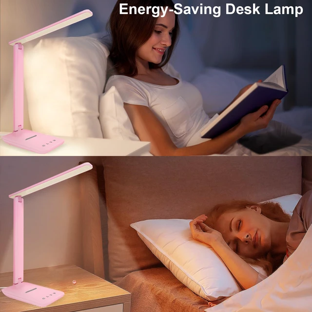 Alt view image 4 of 7 - LED Desk Lamp Dimmable Table Lamp Reading Lamp with USB Charging Port, 5 Lighting Modes, Sensitive Control, 30/60 Minutes Timer Pink (Pink, First-Generation)