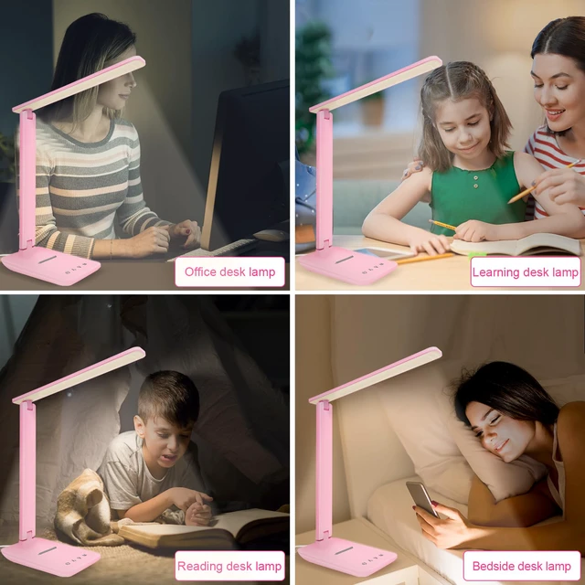 Alt view image 6 of 7 - LED Desk Lamp Dimmable Table Lamp Reading Lamp with USB Charging Port, 5 Lighting Modes, Sensitive Control, 30/60 Minutes Timer Pink (Pink, First-Generation)