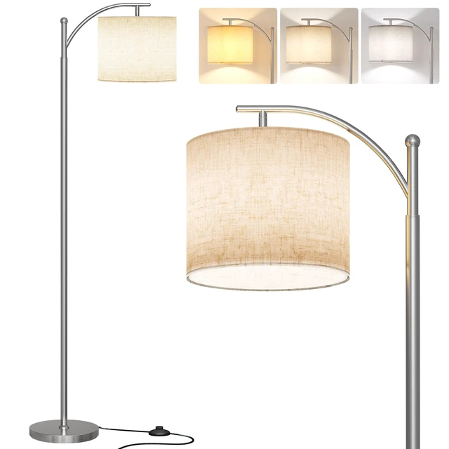 Main image of Arc Floor Lamp, Modern Floor Lamp with 9W 3 Color Temperatures Bulb Metal Standing Lamps with Adjustable Hanging Lampshade,Tall Floor Lamps for Living Room,Bedroom, Office, Nickel