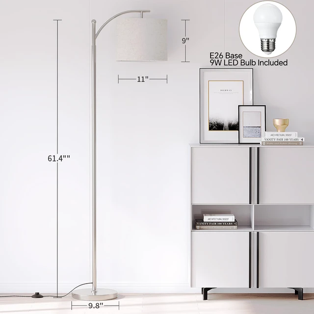 Alt view image 3 of 7 - Arc Floor Lamp, Modern Floor Lamp with 9W 3 Color Temperatures Bulb Metal Standing Lamps with Adjustable Hanging Lampshade,Tall Floor Lamps for Living Room,Bedroom, Office, Nickel