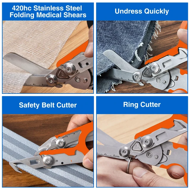 Alt view image 4 of 7 - Heavy Duty 6 in 1 Multifunctional Trauma Shears Foldable | Stainless Steel emergency response scissors | Survival Shears with Holster | Medical Trauma shears Tactical With Strap Cutter | Orange