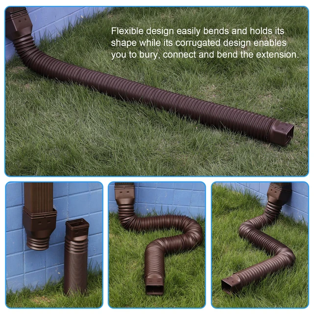 Alt view image 4 of 6 - 16.5ft Long Gutter Downspout Extensions Flexible, 4" Diameter Drain Downspout Extender, Down Spout Drain Extender for Rainwater Drainage, Extendable from 3.4ft to 16.5ft(1Pack Brown)