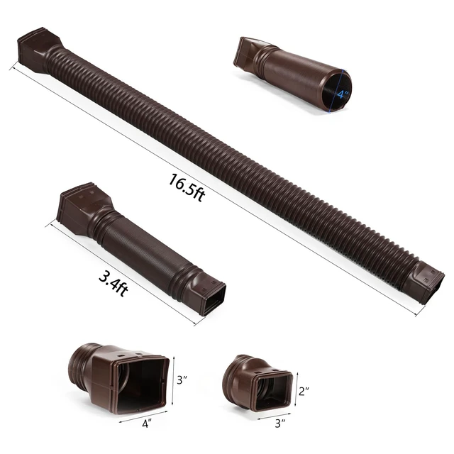 Alt view image 6 of 6 - 16.5ft Long Gutter Downspout Extensions Flexible, 4" Diameter Drain Downspout Extender, Down Spout Drain Extender for Rainwater Drainage, Extendable from 3.4ft to 16.5ft(1Pack Brown)