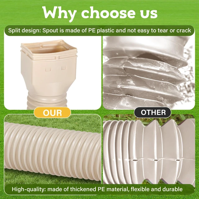 Alt view image 2 of 6 - 16.5ft Long Gutter Downspout Extensions Flexible, 4" Diameter Drain Downspout Extender, Down Spout Drain Extender for Rainwater Drainage, Extendable from 3.4ft to 16.5ft(1Pack Limestone)