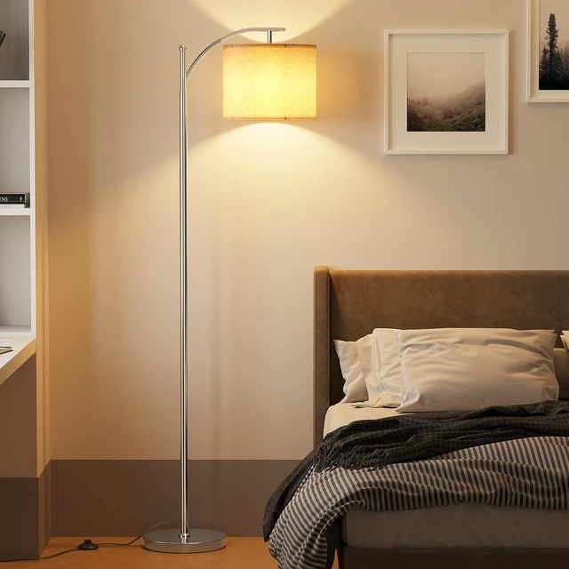 Alt view image 6 of 7 - Arc Floor Lamp, Modern Floor Lamp with 9W 3 Color Temperatures Bulb Metal Standing Lamps with Adjustable Hanging Lampshade,Tall Floor Lamps for Living Room,Bedroom, Office, Nickel