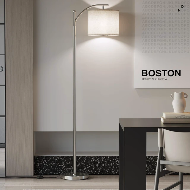Alt view image 7 of 7 - Arc Floor Lamp, Modern Floor Lamp with 9W 3 Color Temperatures Bulb Metal Standing Lamps with Adjustable Hanging Lampshade,Tall Floor Lamps for Living Room,Bedroom, Office, Nickel